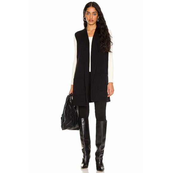 Splendid Black Juliet Rib Open Front Sleeveless Cardigan Sweater Vest - xs - Picture 1 of 5